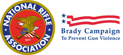Logos of the National Rifle Association and the Brady foundation, respectively, who have opposite views regarding gun legislation. 