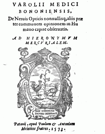 Title page of Varolio's published letter in 1573.